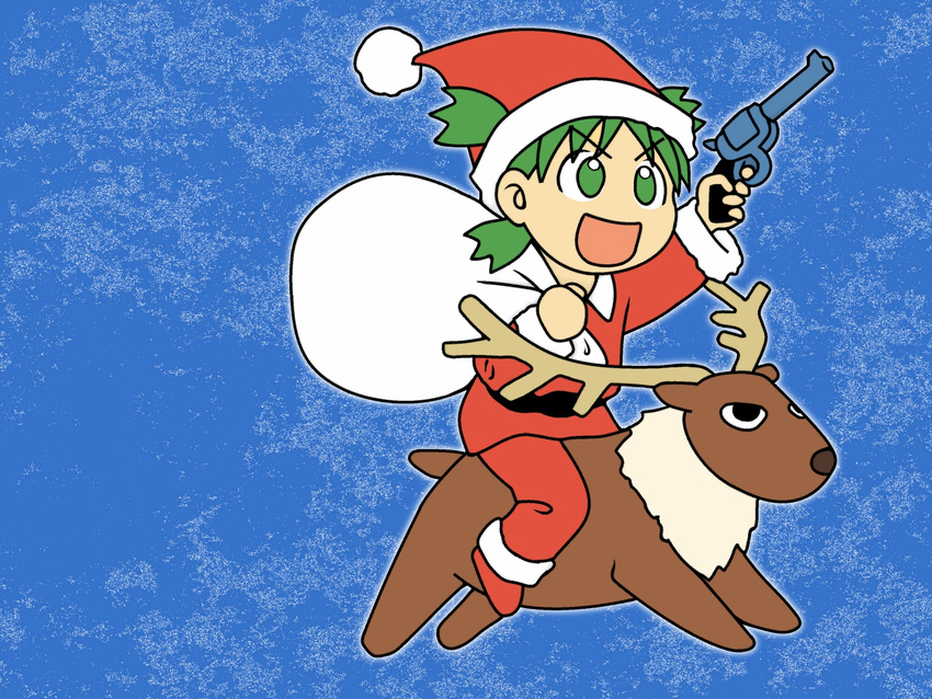 christmas gun koiwai_yotsuba santa_costume santa_hat yotsubato!