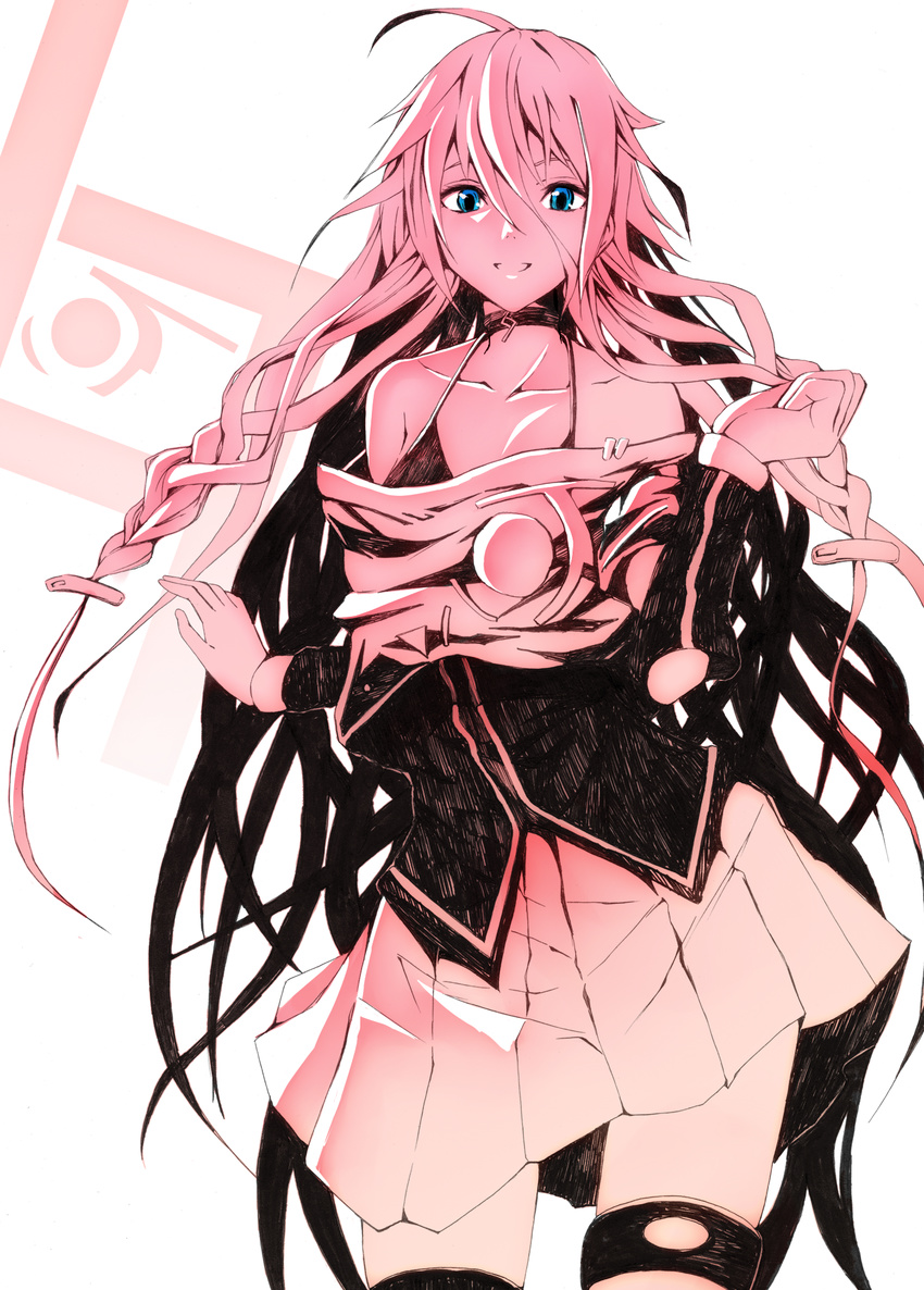 bikini_top bondo_(borndragon) cleavage garter ia_(vocaloid) monochrome open_shirt thighhighs vocaloid