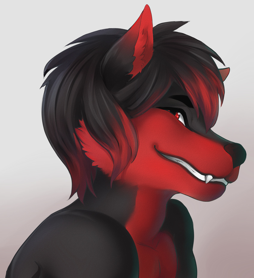 ambiguous_gender andreia-chan anthro canine fangs looking_at_viewer mammal simple_background smile solo teeth wolf