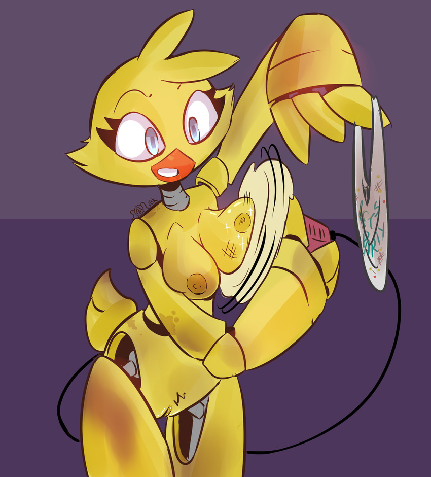 animatronic antrho avian bird buffer chica_(fnaf) chicken cleaning dirt female five_nights_at_freddy's jailbait_knight machine nipples pussy robot video_games wire