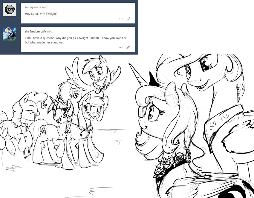 2016 applejack_(mlp) equine female friendship_is_magic horn horse mammal monochrome my_little_pony pegasus pinkie_pie_(mlp) pony princess_celestia_(mlp) princess_luna_(mlp) rainbow_dash_(mlp) silfoe tumblr twilight_sparkle_(mlp) unicorn winged_unicorn wings