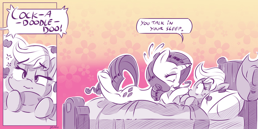 2016 applejack_(mlp) bed dialogue dilarus duo earth_pony english_text equine female friendship_is_magic hi_res horn horse lying mammal my_little_pony pony rarity_(mlp) text unicorn
