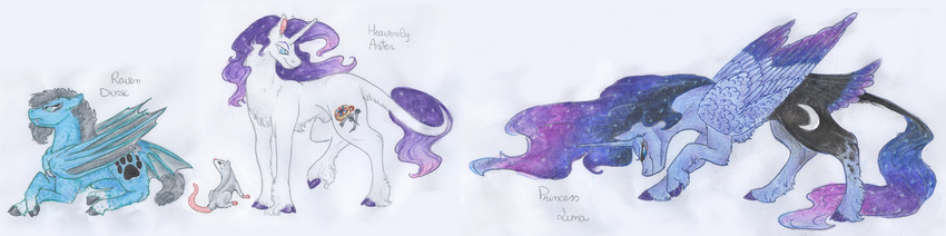 blue_eyes cosmic_hair cutie_mark dawn22eagle equine fan_character feathered_wings feathers feral friendship_is_magic fur hair hooves horn horse mammal membranous_wings my_little_pony pony princess_luna_(mlp) purple_hair simple_background sitting smile standing traditional_media_(artwork) unicorn white_background white_fur winged_unicorn wings