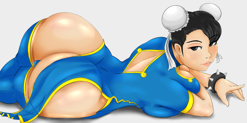 arched_back ass capcom chun-li curvy hips huge_ass looking_back lying on_side parted_lips revealing_clothes street_fighter tagme thick_thighs thighs wide_hips