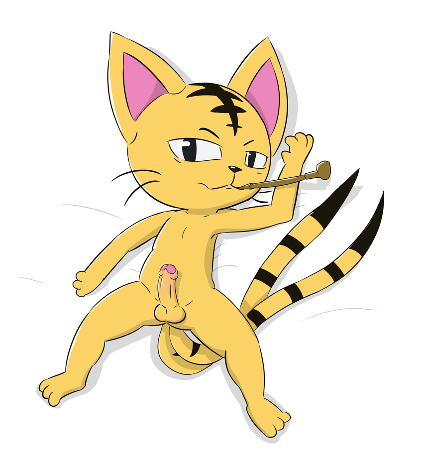 anthro balls barefoot erection feline hi_res looking_at_viewer lying male mammal matamune multi_tail nekomata nude on_back partially-retracted_foreskin penis pipe seductive solo uncut wattacat whiskers