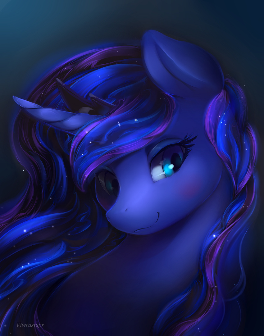 absurd_res blue_eyes blue_hair cool_colors equine eyelashes female feral friendship_is_magic hair hi_res horn looking_at_viewer mammal my_little_pony princess_luna_(mlp) smile solo unicorn viwrastupr