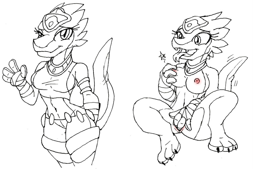 anthro armor bluewolfavenger breasts ever_oasis female lizard miura nintendo nude paws pussy reptile scalie vaginal video_games