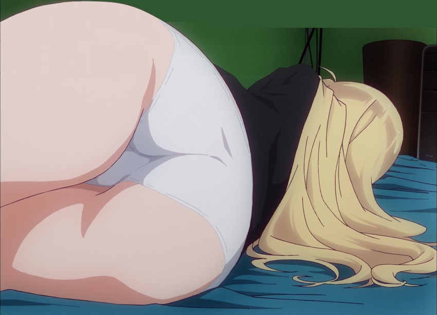 ass bed bed_sheet blonde_hair close-up from_behind indoors lying new_game! no_pants non-web_source official_art on_bed on_side panties pantyshot screencap solo underwear white_panties yagami_kou