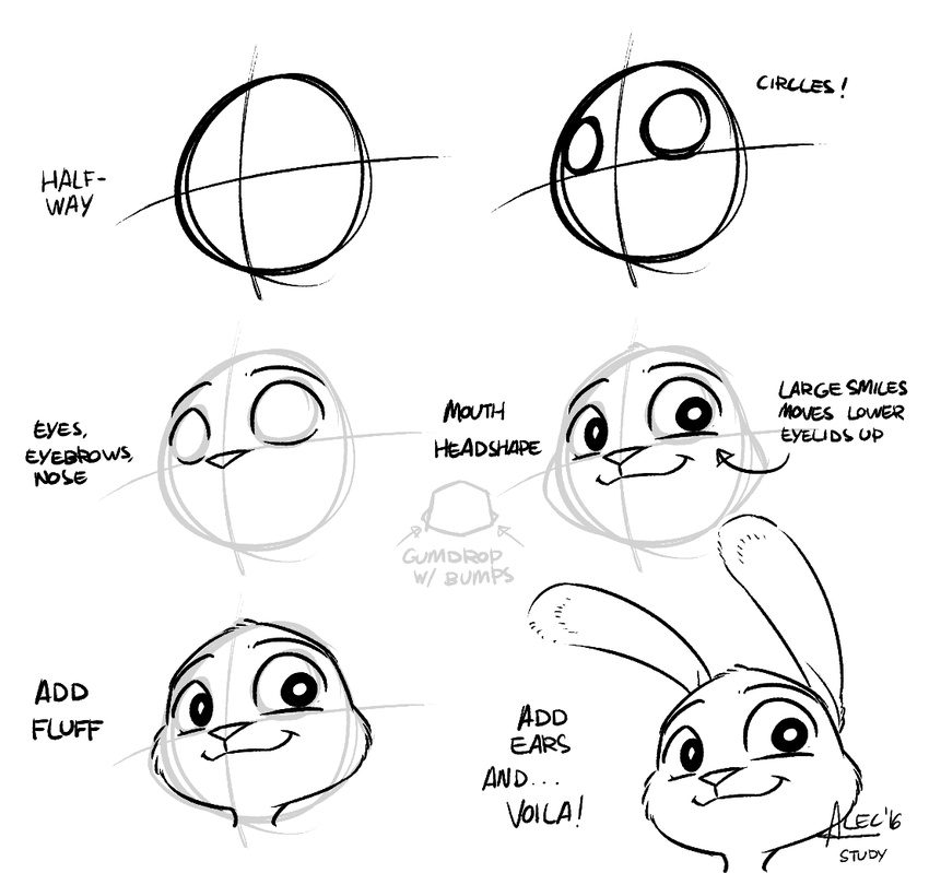 alec8ter anthro black_and_white disney female how-to judy_hopps lagomorph mammal monochrome rabbit simple_background sketch sketch_page zootopia