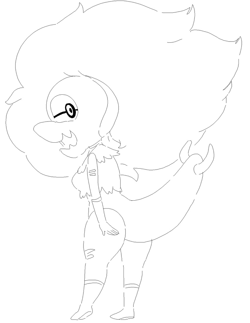 1_eye alien beak black_and_white breasts cartoon_network centipeetle female gem_(species) hair hoshime humanoid looking_back monochrome monstrous_humanoid open_mouth smile smut-valerian solo steven_universe