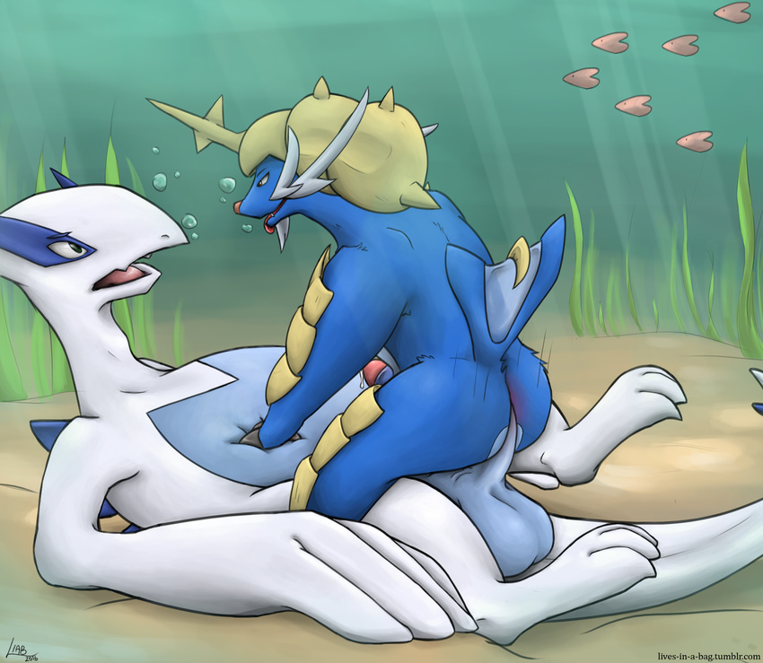 2016 3_toes alternate_version_available anal anal_penetration anus balls bubble butt cowgirl_position detailed_background digital_media_(artwork) humanoid_penis legendary_pok&eacute;mon livesinabag lugia luvdisc male male/male mammal mustelid nintendo on_top open_mouth otter penetration penis pok&eacute;mon precum samurott seaweed sex toes tongue tongue_out underwater video_games water