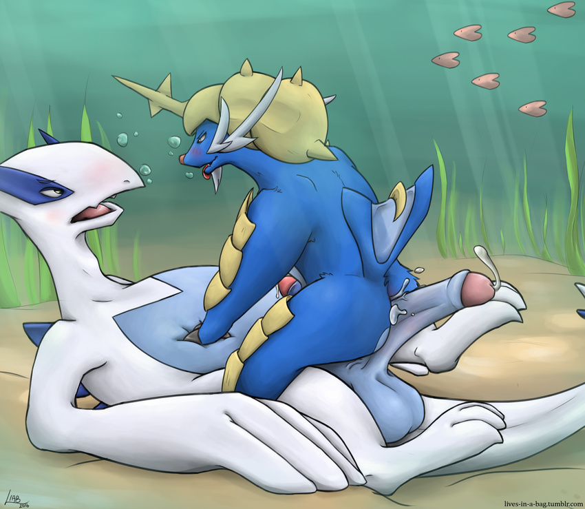 2016 3_toes after_sex alternate_version_available anal anal_penetration anus balls blush bubble butt cowgirl_position cum cum_from_ass detailed_background digital_media_(artwork) humanoid_penis leaking legendary_pok&eacute;mon livesinabag lugia luvdisc male male/male mammal mustelid nintendo on_top open_mouth otter penetration penis pok&eacute;mon precum samurott seaweed sex toes tongue tongue_out underwater video_games water