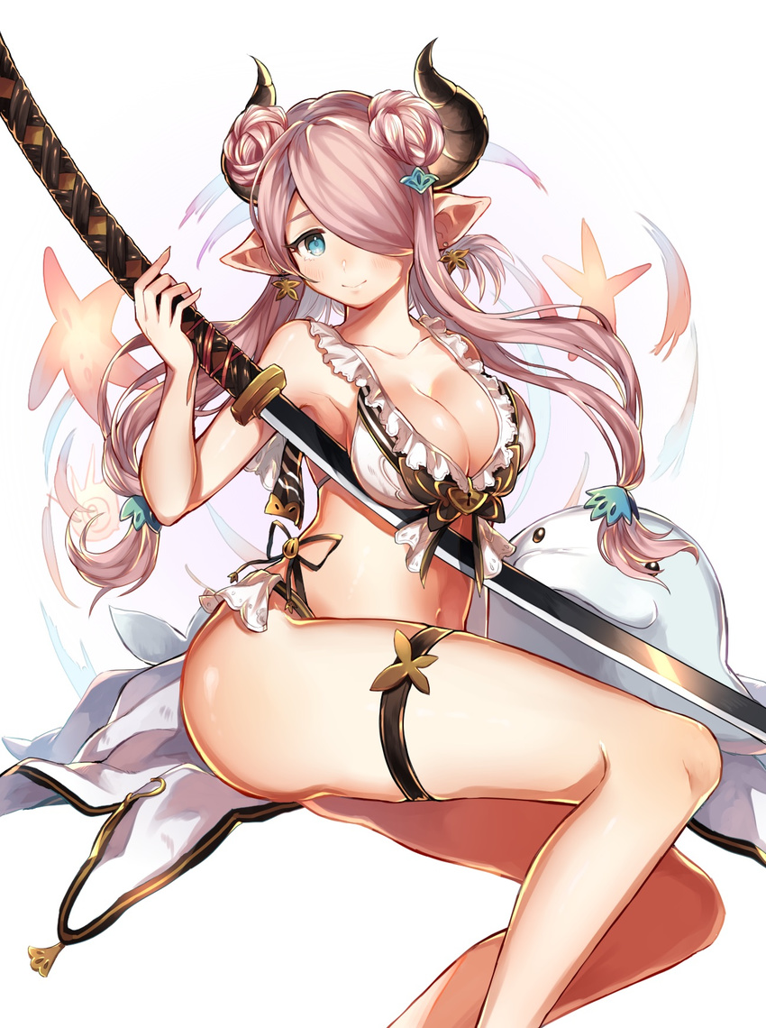 ass bikini cleavage garter granblue_fantasy horns narumeia_(granblue_fantasy) pointy_ears shibainu swimsuits sword