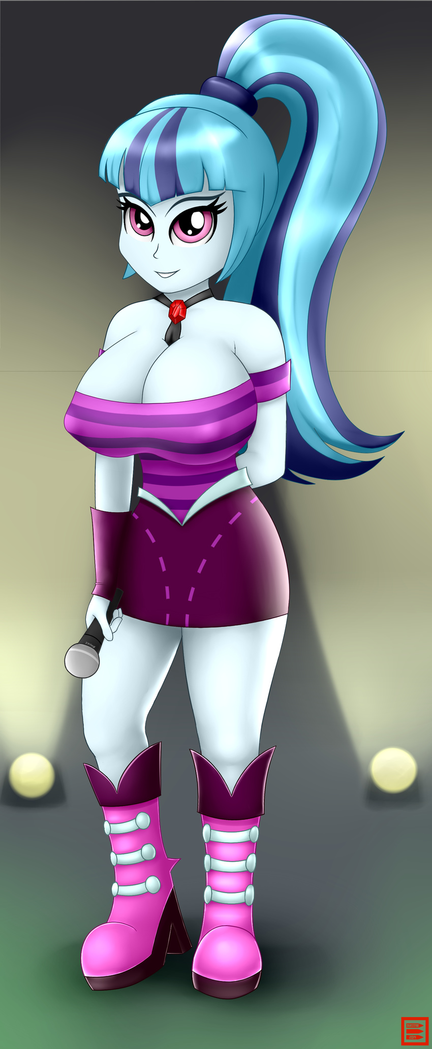big_breasts breasts burstfire cleavage clothed clothing equestria_girls female human humanized looking_at_viewer mammal my_little_pony solo sonata_dusk_(eg)