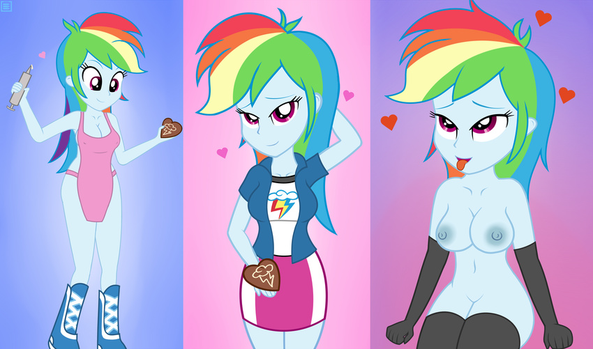 apron big_breasts breasts burstfire cleavage clothed clothing equestria_girls female friendship_is_magic holidays human humanized looking_at_viewer mammal my_little_pony naked_apron nipples nude pussy rainbow_dash_(mlp) valentine's_day