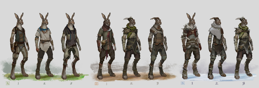 absurd_res anthro armor clothing digitigrade hi_res lagomorph lineup male mammal overgrowth rabbit steve_hong