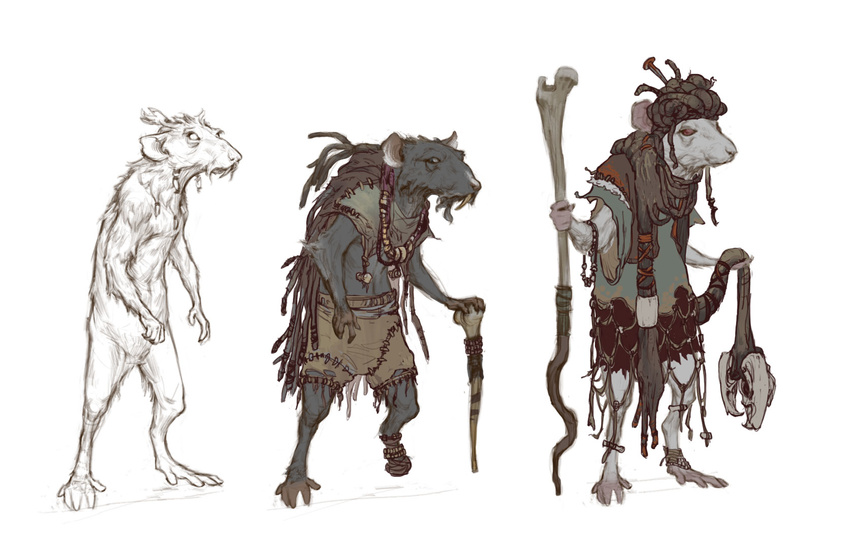 ambiguous_gender anthro clothing digitigrade hat hi_res lineup mammal overgrowth rat rodent staff steve_hong