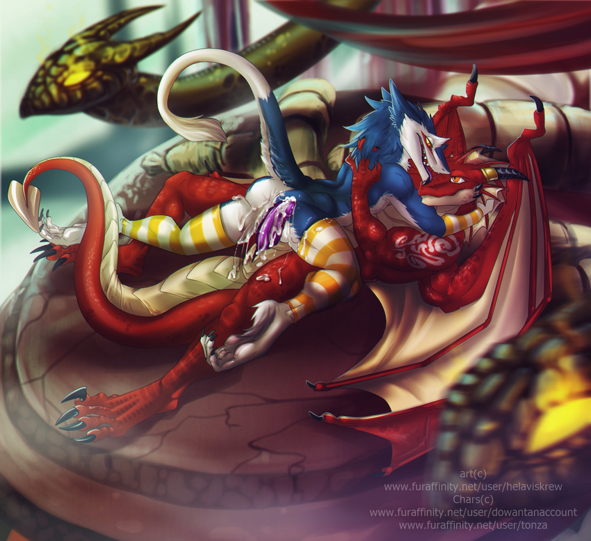 anthro bed cave cum dragon fantazy helaviskrew horn invalid_color invalid_tag male male/male mark penis reptile scalie sergal tonza wings