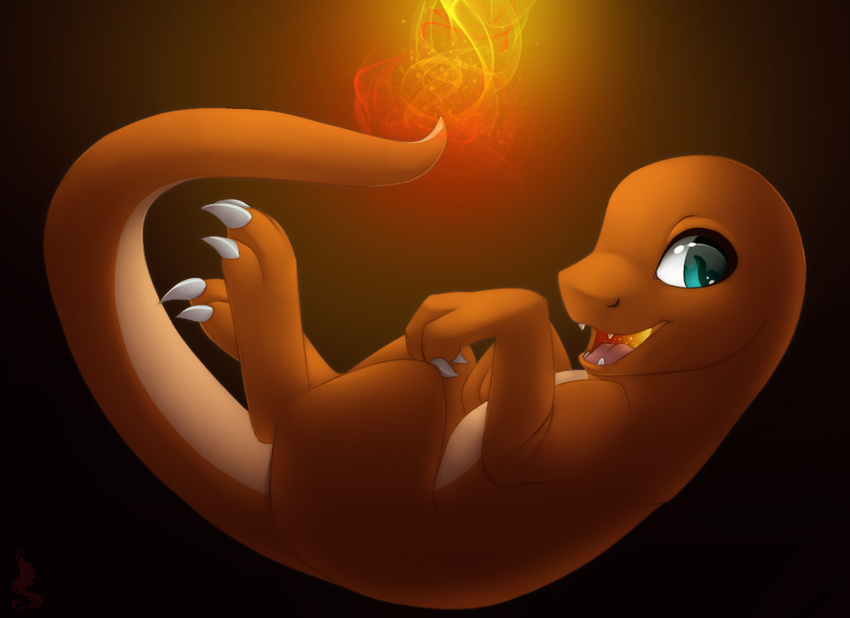 blue_eyes charmander claws fire nintendo open_mouth orange_skin pok&eacute;mon silentwulv simple_background smile solo tagme teeth tongue video_games