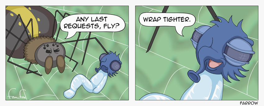 arachnid arthropod bdsm bondage bound dialogue english_text fly humor insect mrfarrow spider spiderweb suggestive text