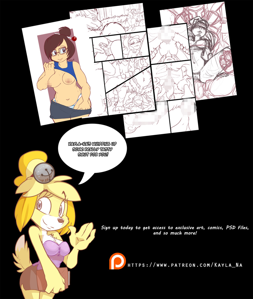 ana animal_crossing anthro arcanine breasts canine censored comic dog female isabelle kayla-na licking male mammal mei nintendo oral overwatch penis pok&eacute;mon pussy reinhardt tongue tongue_out video_games