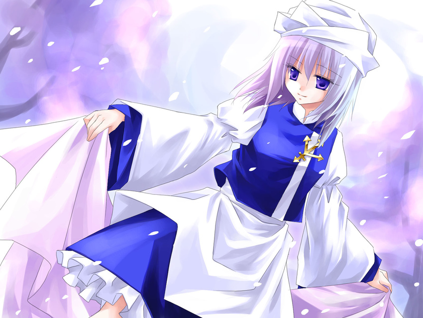 asahina hat highres letty_whiterock purple_eyes purple_hair snow solo touhou