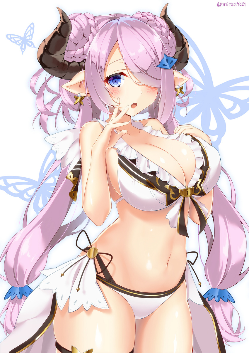 bikini cleavage garter granblue_fantasy horns narumeia_(granblue_fantasy) pointy_ears renka_(llawliet39) signed swimsuits