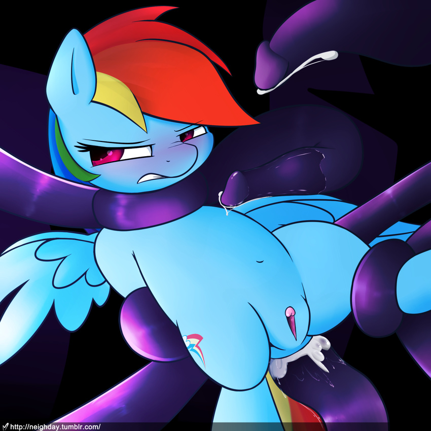 2016 anal anal_penetration angry black_background blue_feathers blue_fur bound clitoris cum cum_in_ass cum_inside cutie_mark equine feathered_wings feathers female feral forced friendship_is_magic fur hair mammal multicolored_hair multicolored_tail my_little_pony neighday pegasus penetration pussy rainbow_dash_(mlp) rainbow_hair rainbow_tail sex simple_background solo tentacles wings