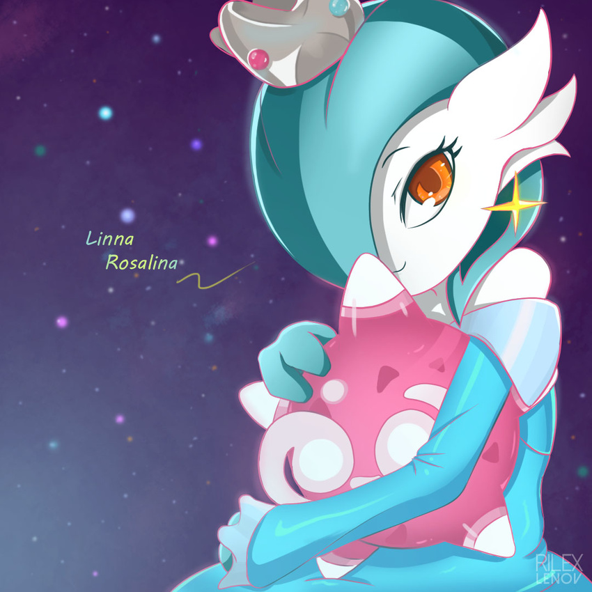 2016 alternate_color ambiguous_gender anthro clothed clothing crossover crown duo female gardevoir glowing hi_res hug humanoid looking_at_viewer luma mammal mario_bros minior minior_core nintendo pok&eacute;mon red_eyes rilex_lenov rock rosalina_(mario) shiny_pok&eacute;mon smile space star super_mario_galaxy video_games