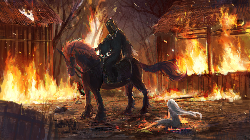 animal fire hirokima horse night_wizard original