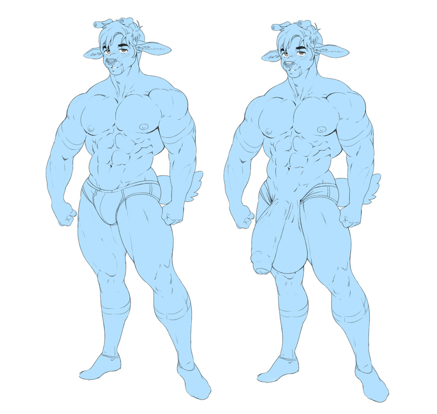 2016 abs anthro antlers balls biceps big_balls blue_and_white boosterpang boosterpang_(character) briefs cervine clothed clothing deer digital_media_(artwork) flaccid front_view hair horn huge_balls humanoid_penis hyper hyper_balls hyper_penis looking_at_viewer male mammal monochrome muscular muscular_male nipples pecs penis simple_background smile solo standing uncut underwear vein veiny_penis white_background