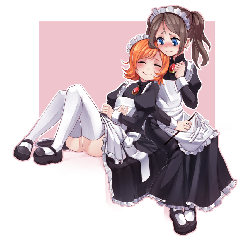 2girls female maid multiple_girls orange_hair skullgirls