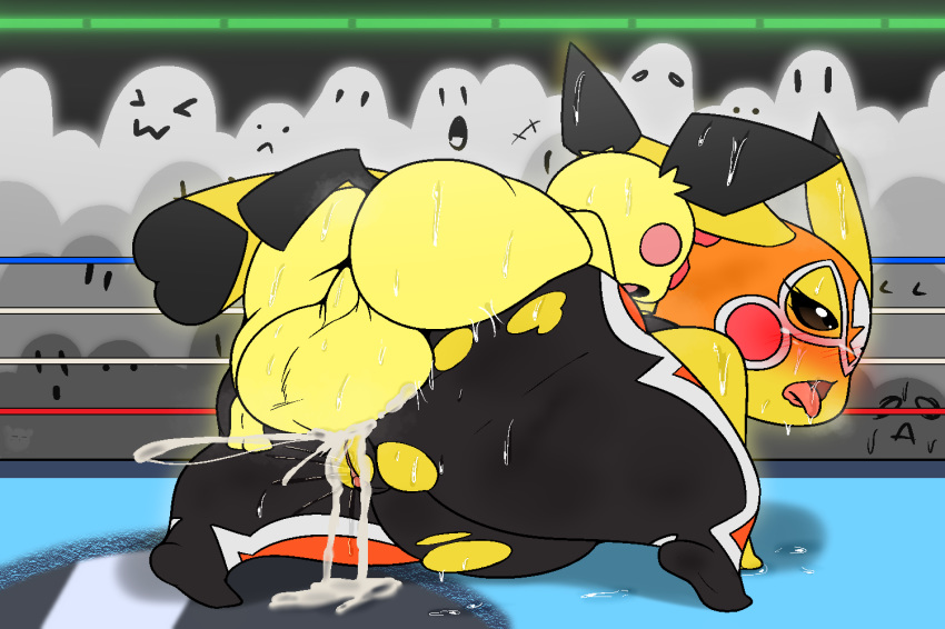 ahegao anal anal_penetration audience backsack balls big_balls black_fur blush butt clothed clothed_sex clothing cosplay_pikachu cum cum_in_ass cum_inflation cum_inside ejaculation female fur group huge_balls inflation larger_female level_difference looking_pleasured male male/female male_penetrating mammal mouse multicolored_fur nintendo open_mouth orgasm penetration perching_position pichu pikachu pikachu_libre pok&eacute;mon pok&eacute;mon_(species) public puffdraws pussy_ejaculation pussy_juice rodent sex size_difference super_smash_bros super_smash_bros._ultimate sweat tongue tongue_out torn_clothing video_games yellow_fur