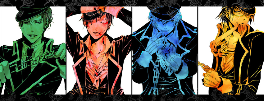 durarara!! glasses gloves hat heiwajima_shizuo kadota_kyouhei kishitani_shinra military_uniform orihara_izaya