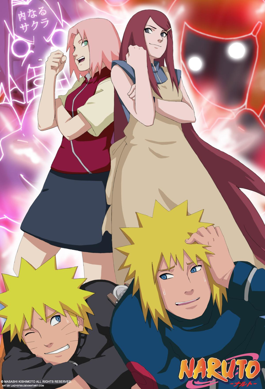 2girls blonde_hair haruno_sakura highres ladygt93 multiple_boys multiple_girls namikaze_minato naruto_(series) naruto_shippuuden pink_hair uzumaki_kushina uzumaki_naruto