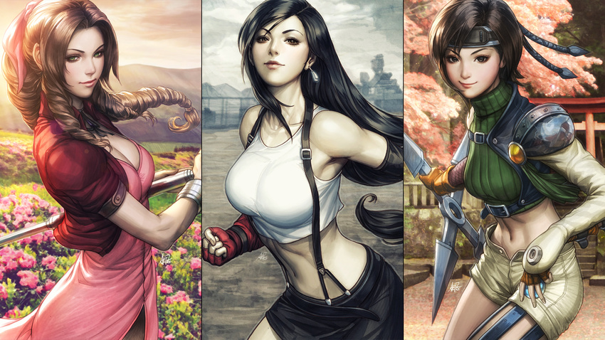 aeris_gainsborough final_fantasy final_fantasy_vii photoshop stanley_lau tifa_lockhart weapon yuffie_kisaragi