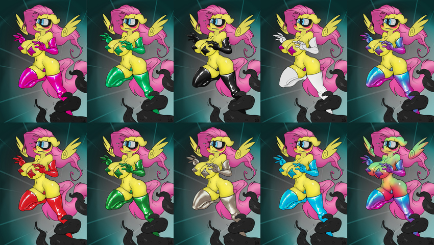 2016 absurd_res anthro anthrofied armpits atryl blush boots breasts clothing edit equine female fluttershy_(mlp) footwear friendship_is_magic gloves hi_res imminent_rape mammal mask mrponeswildride my_little_pony nipple_bulge pasties pegasus solo tentacles titty_vixen_(character) wings