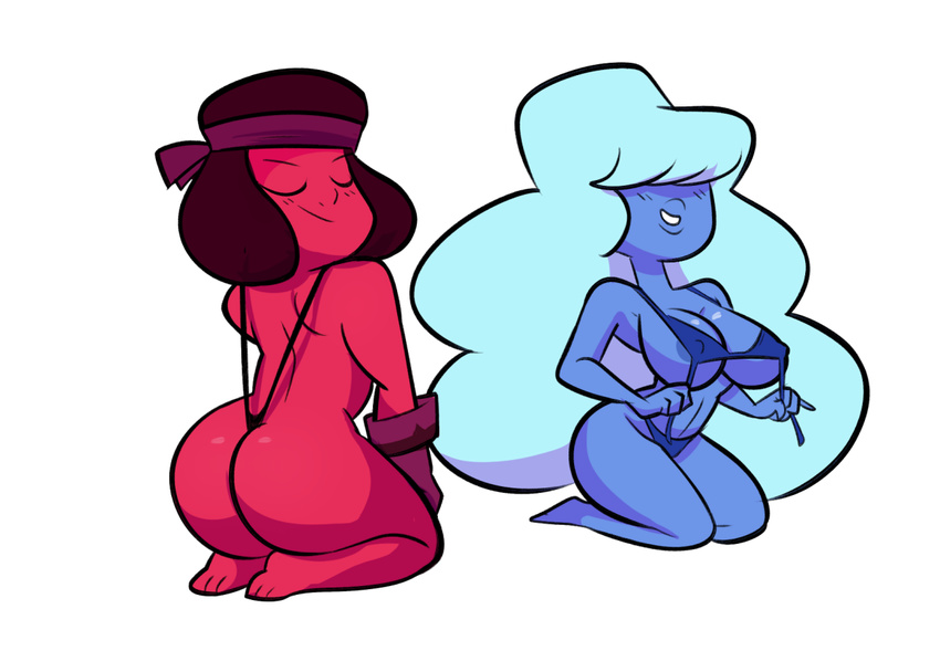 alien big_butt bikini blue_hair blue_skin breasts butt cartoon_network clothing female gem_(species) hair herny not_furry red_skin ruby_(steven_universe) sapphire_(steven_universe) steven_universe swimsuit