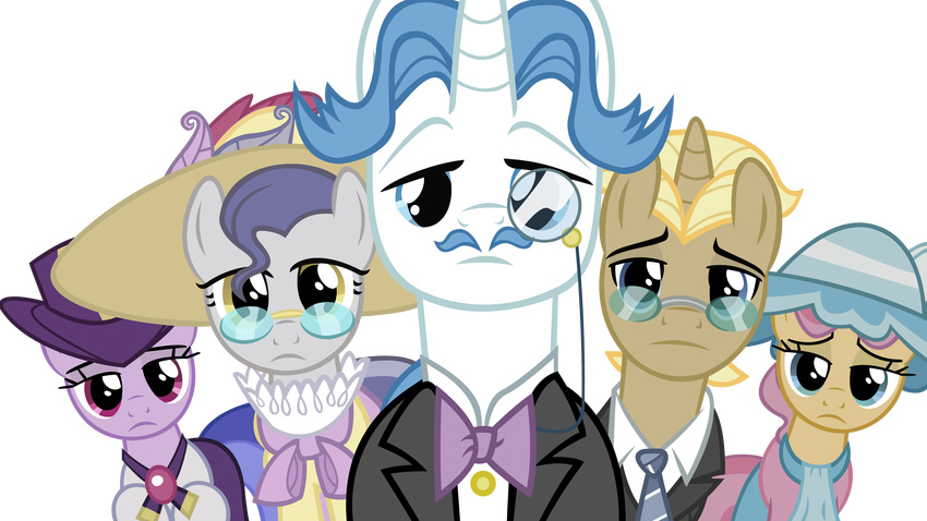 2011 alpha_channel anitech blue_eyes clothed clothing dress earth_pony equine eyewear fancypants_(mlp) female feral friendship_is_magic frown fur group hair hat hi_res horn horse looking_at_viewer male mammal monocle my_little_pony pony simple_background transparent_background unicorn white_fur