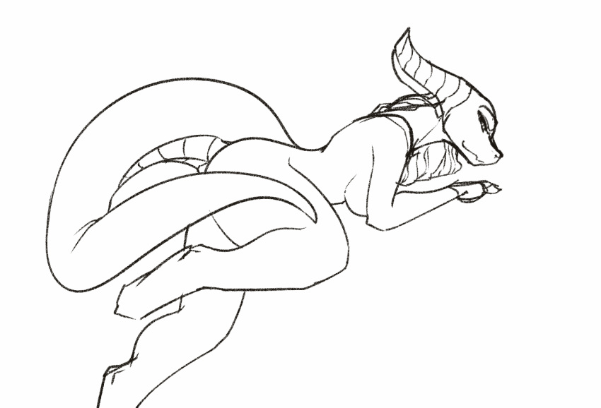 animated anthro big_breasts breasts dragon female feretta horn looking_at_viewer mis'alia nipples nude presenting pussy rolling_over simple_background sketch solo spread_legs spreading