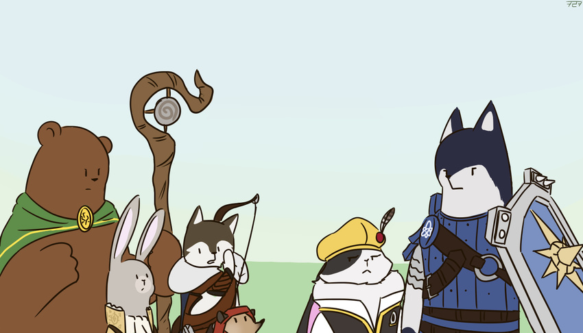 amber_(armello) anthro armello armor bear blue_fur bow_(weapon) bracers brown_fur canine cloak clothed clothing colakim_(steam) elyssia_(armello) female fur grey_fur headgear hood lagomorph magna_(armello) mammal multicolored_fur rabbit ranged_weapon rat river_(armello) rodent sana_(armello) shield simple_background staff video_games weapon wolf zosha_(armello)