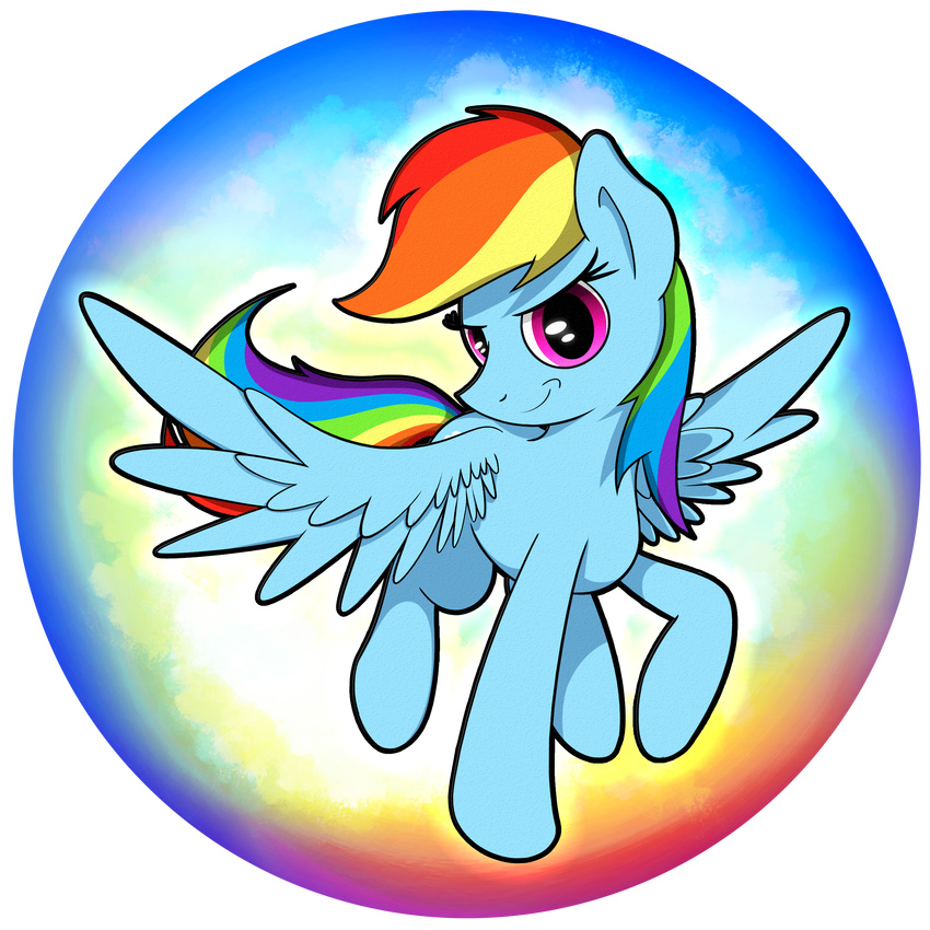 blue_feathers blue_wings equine eyelashes feathered_wings feathers female feral flamevulture17 friendship_is_magic hair hooves mammal multicolored_hair my_little_pony pegasus pink_eyes rainbow_dash_(mlp) rainbow_hair smile solo spread_wings standing wings