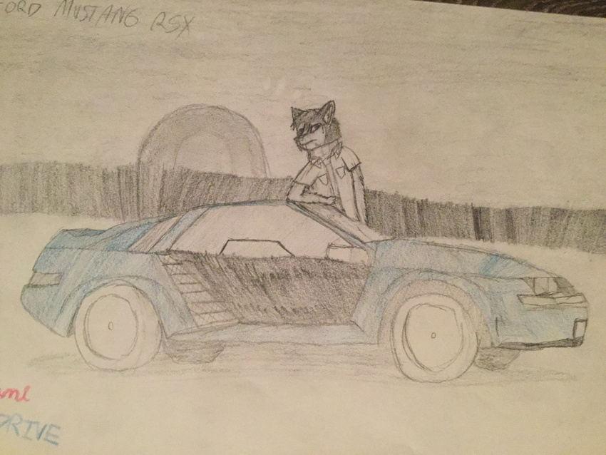 alex_nightshade_(character) canine car clothing cybernetic_alex_(artist) dog ford fur husky male mammal mustang shitty_art sketch_(artwork) vehicle