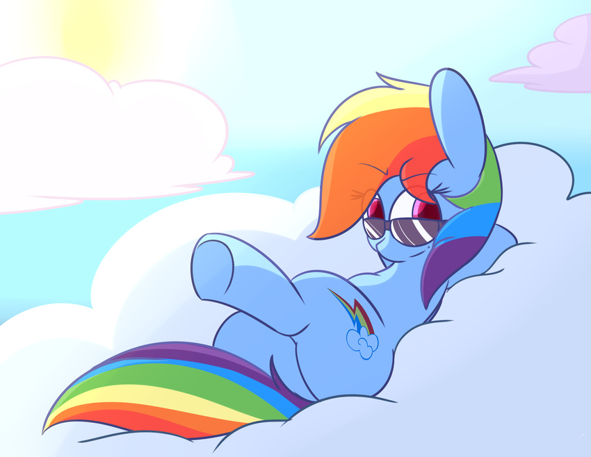 cloud cutie_mark equine eyewear female feral friendship_is_magic hair mammal mr-degration multicolored_hair my_little_pony outside pegasus rainbow_dash_(mlp) raised_eyebrows smile solo sun sunglasses wings