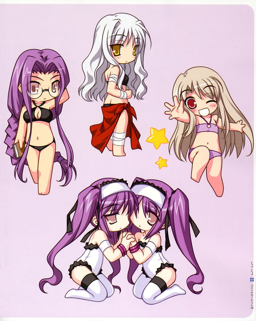 bikini chibi euryale fate/hollow_ataraxia fate/stay_night fate/zero illyasviel_von_einzbern karen_ortensia rider stheno swimsuits takeuchi_takashi type_moon