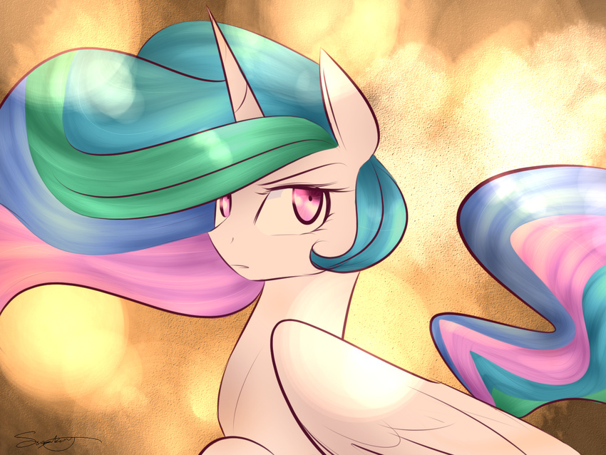 2013 equine female friendship_is_magic hair horn mammal multicolored_hair my_little_pony princess_celestia_(mlp) solo sugarberry3693 winged_unicorn wings