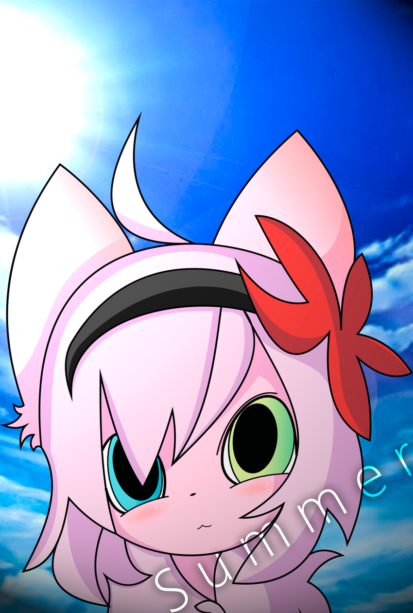 2016 absurd_res ahoge anthro bandanna blue_eyes blush canine changemylife99_(artist) cute digital_media_(artwork) female flower fox fur green_eyes hair happy heterochromia hi_res mammal nova_(changemylife99) pink_fur plant smile solo vector