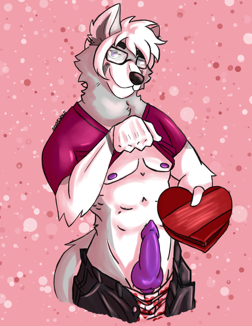 anthro canid canine canis domestic_dog erection holidays jinn male mammal penis scapewolf solo valentine's_day wolf