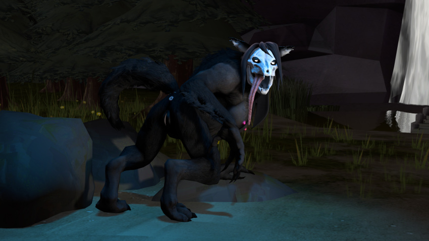 3d_(artwork) anthro anus black_hair breasts butt digital_media_(artwork) female grass hair long_tongue monster night nipples nude outside presenting presenting_hindquarters pussy scp-1471 scp_foundation skull source_filmmaker sumeriandragon tongue tongue_out