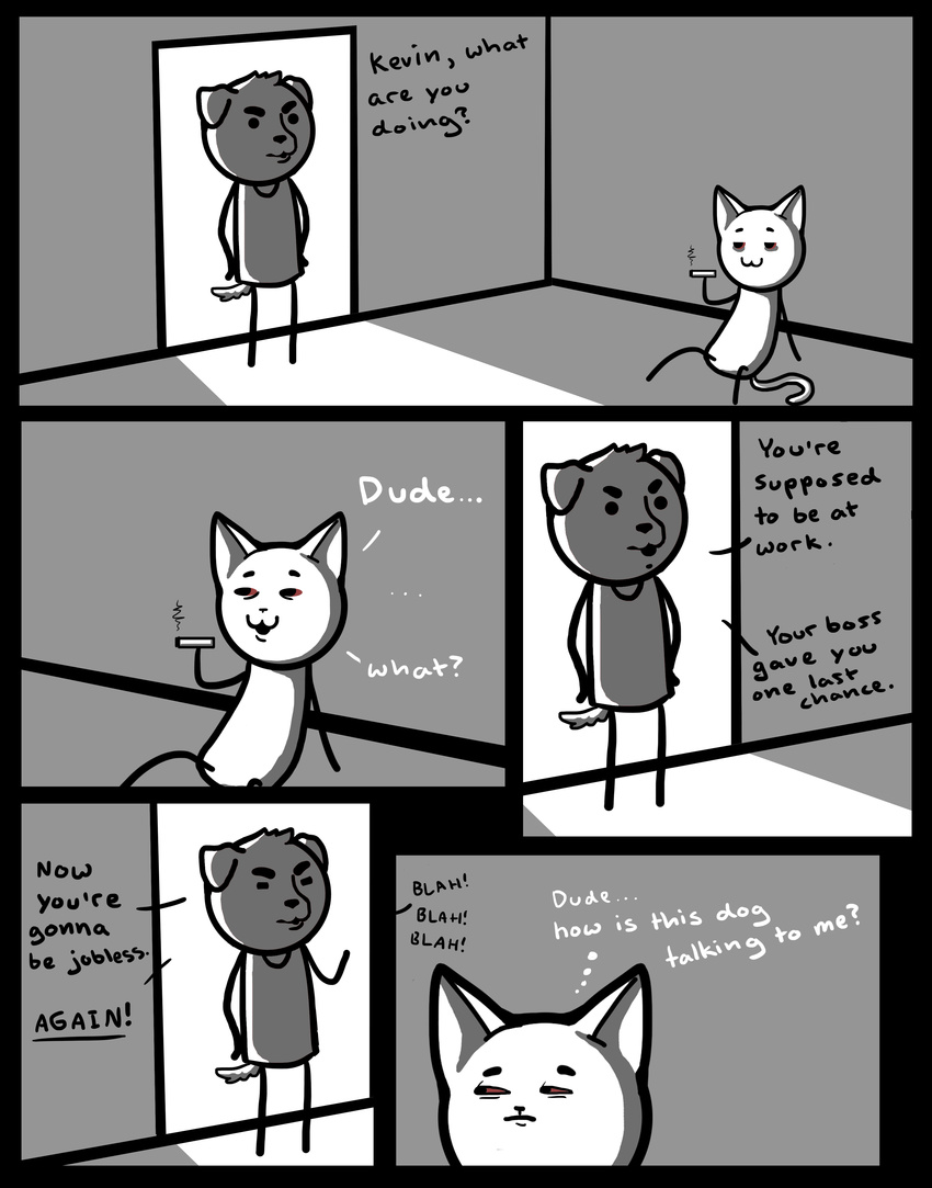 canine cat comic dialogue drugs feline finn humor kevin male mammal marijuana text